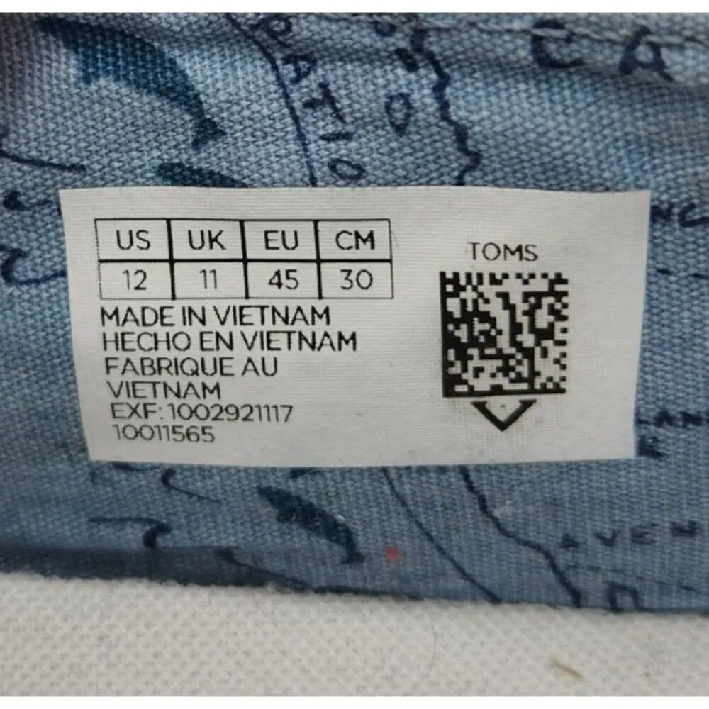 Toms Oceana Whale Print Boat Shoes Men's 12 Blue Canvas Casual Comfort Dockside